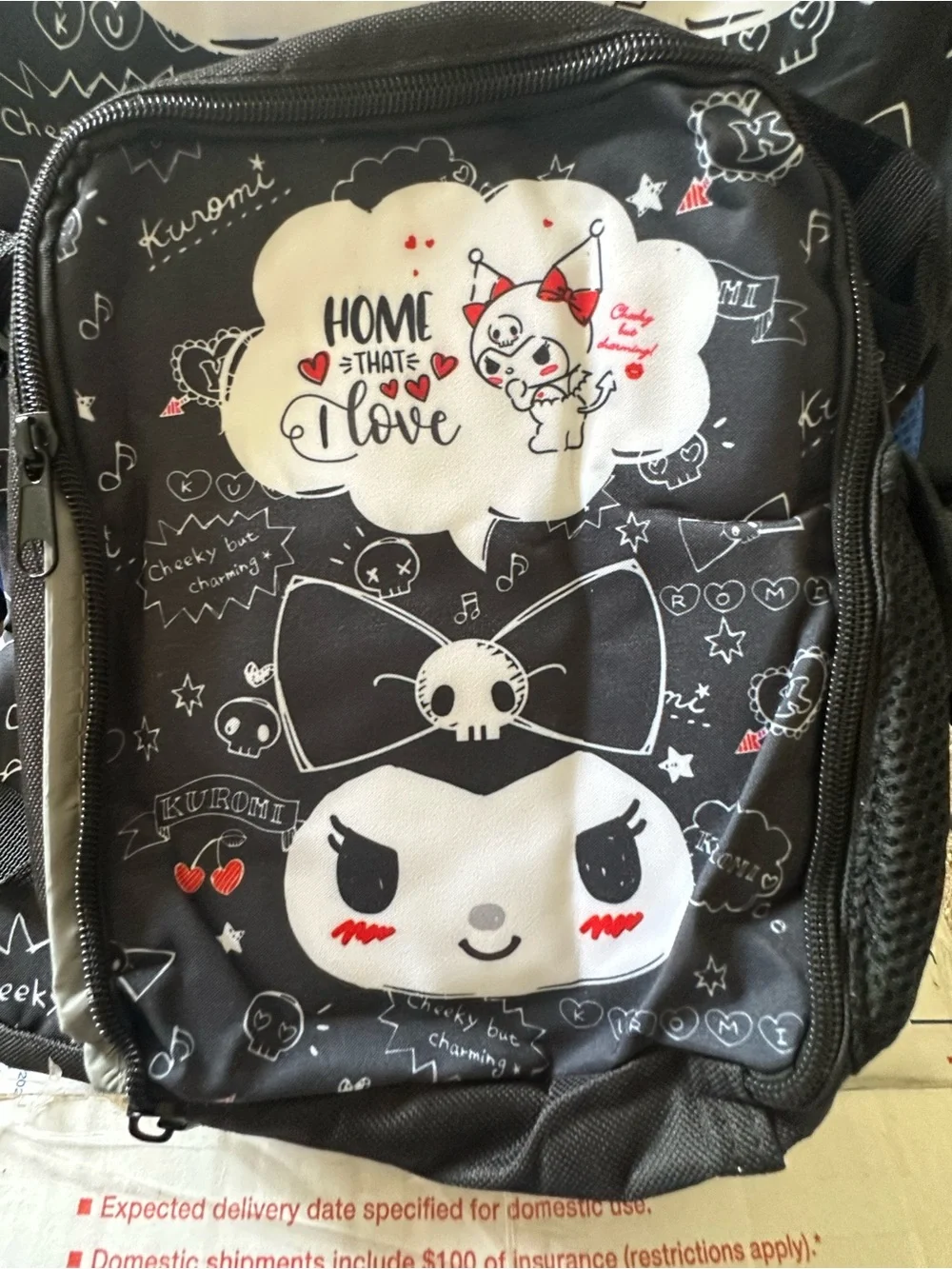 Kuromi Black Character Backpack Cover with White & Red Accents see pics